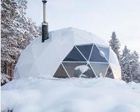 Dôme de glamping géométrique en acier de 8 à 10 m de diamètre, structure d'abri, hôtel, maison de luxe, extérieur, rond