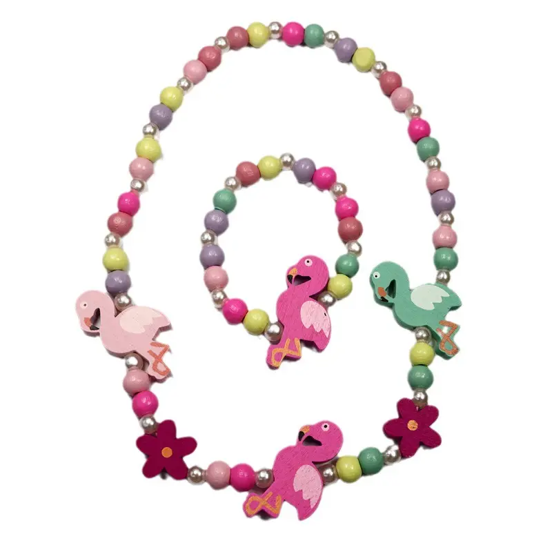 Customized Wholesale Creative Flamingo Cartoon Accessories Girl Jewelry Set Beaded Children Necklace Candy Colored Beads