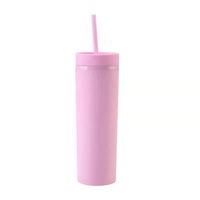 Gobelet à boisson en caoutchouc lisse 16OZ, coupe étroite avec couvercles et pailles, gobelet à eau en plastique givré