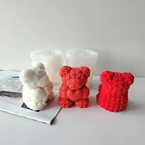 Силиконовая 3D форма в виде медведя розы на День святого Валентина, форма в форме сердца для самостоятельного изготовления ароматизированных свечей, Подарочный пластырь