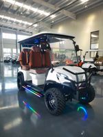 Voiturette de golf électrique 4 places avec pare-chocs avant, buggy de golf tout-terrain surélevé avec éclairage d'ambiance RGB pour usage commercial