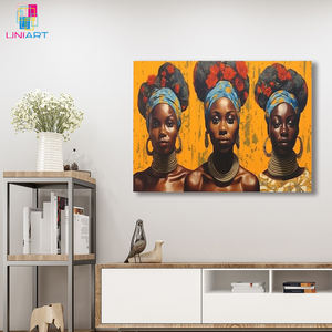 UNIART-Art sur toile de fille africaine dorée, art mural avec cadre, impression sur toile, pour la décoration intérieure - Product Image 2