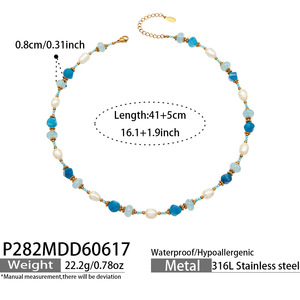 Collier artisanal en perles d'eau douce et pierres naturelles bleues de luxe, plaqué or, résistant à l'eau, idéal pour un cadeau - Product Image 5