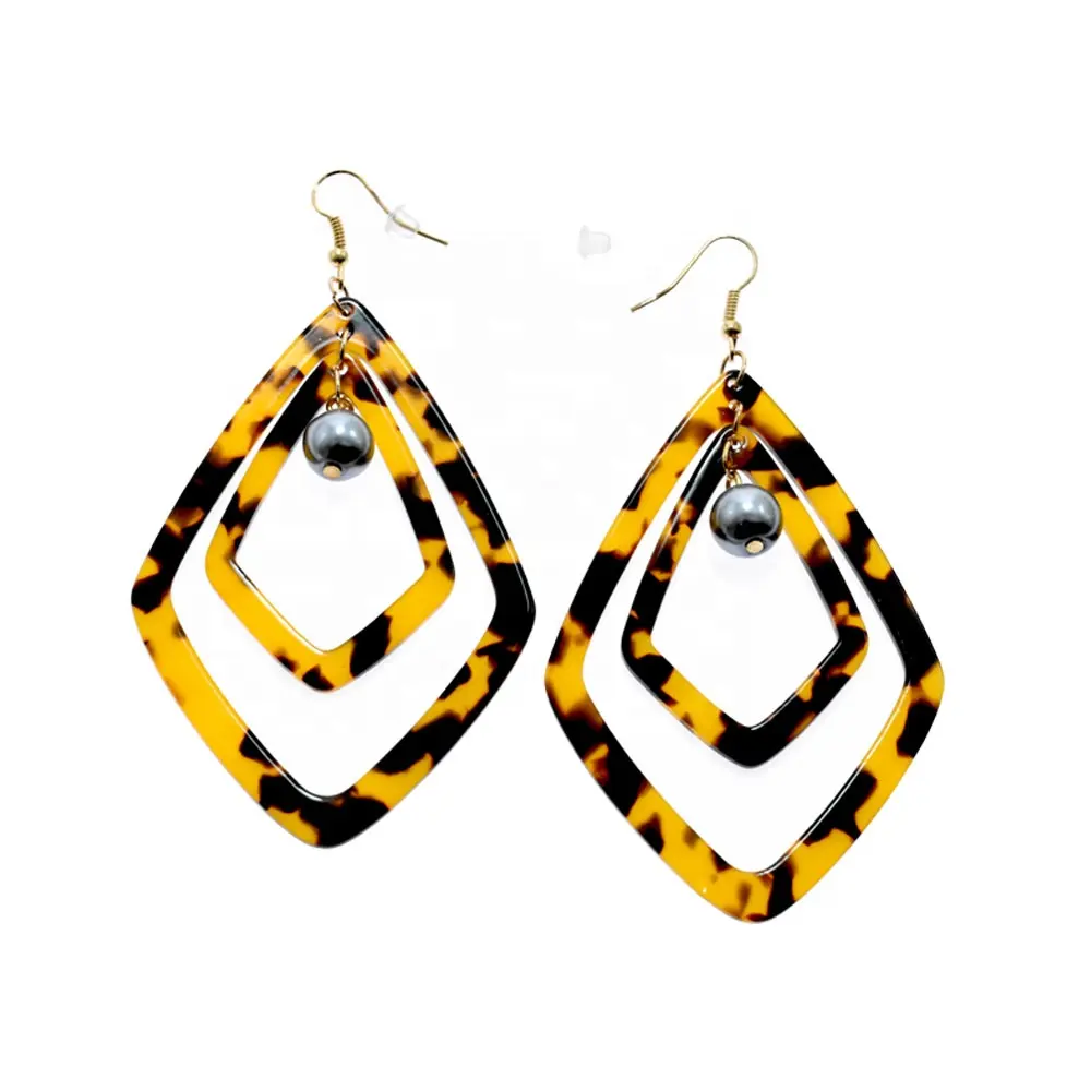 New design hot selling jewelry acetate acrylic celluloid earring black tahitian loose pearl with tortoise shell earring