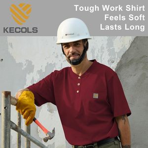 Camisetas de Trabajo Holgadas y Gruesas de Manga Corta, 50% Algodón, 50% Poliéster, para Hombre, con Bolsillo, Estilo Henley - Product Image 3