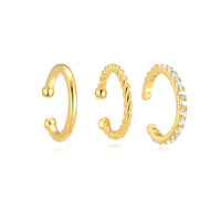 Boucles d'oreilles créoles en argent 925 pour usage quotidien, plaqué or 18 carats, classiques, sans perçage, faciles à porter, avec zircon, lot de 3 pièces