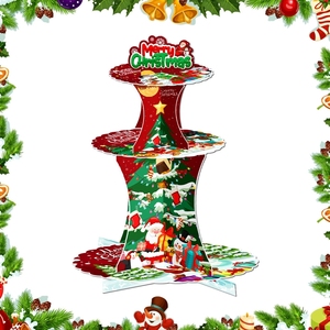 Petit porte-gâteau de Noël de bureau avec décorations de rennes et de Père Noël, parfait pour la présentation de bonbons de fête et la décoration de table - Product Image 2