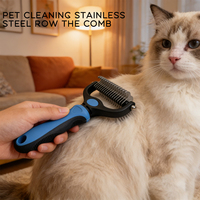Ensemble de toilettage pour chat et chien, 3 pièces, sûr et portable, peignes en plastique et en acier inoxydable, élimine les poils, peigne démêlant auto-nettoyant, multifonctionnel