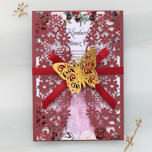 Invitación de compromiso estilo europeo, tarjeta de felicitación festiva, hermosa invitación de boda, mariposa 3D dorada calada. - Product Image 3