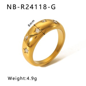 新しいステンレス鋼デザインクリスタルラインストーン幾何学的パールリングジュエリーギフト女性男性 - Product Image 4