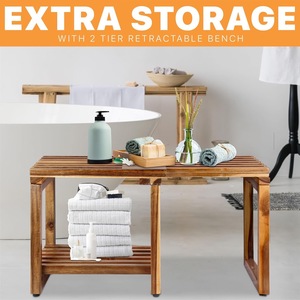 Tabouret de salle de bain extensible Kaijiang 29 pouces avec double étagère de rangement et siège pour la douche à domicile - Product Image 2