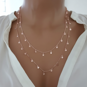 Rose Gold P.925K Sterling <b>Silver</b> Star Minimalist <b>Choker</b> Drop Necklace - Product Image 2
