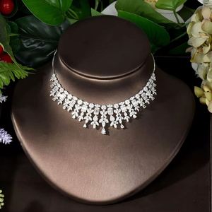 HIBRIDE Simple CZ conjunto de joyería novia mujer collar pendiente anillo y pulsera 4 Uds conjunto diseño geométrico accesorios de fiesta - Product Image 4