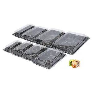 Non-slip Disposable Takeaway Food Sealed Plastic Sushi Tray With Lid