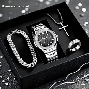 LP62 Montres à quartz de luxe pour hommes, vente en gros, 4 pièces, <span class=keywords><strong>montre</strong></span>-<span class=keywords><strong>bracelet</strong></span> pour <span class=keywords><strong>homme</strong></span>, <span class=keywords><strong>bracelet</strong></span>, collier croix, bague, ensembles cadeaux sans boîte - Product Image 2