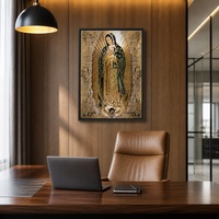 Art mural Notre-Dame de Guadalupe avec cadre en aluminium noir mat, décoration religieuse pour chapelle, église, salle de prière, bureau