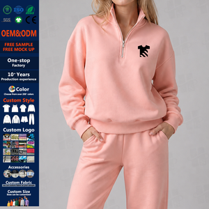 Sweat-shirt demi-zip en molleton pour femme, en coton épais, avec broderie, design personnalisé uni, style décontracté et confortable - Product Image 1