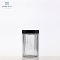 PACETGREEN Ensemble de bocaux de stockage en verre côtelé Récipients de cuisine hermétiques avec couvercles noirs pour le stockage des aliments