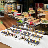 Huadison Traiteur Équipement Buffet En Métal Doré Gâteau De Mariage Stand Polyvalent En Acier Inoxydable Gâteau Stand Ensemble