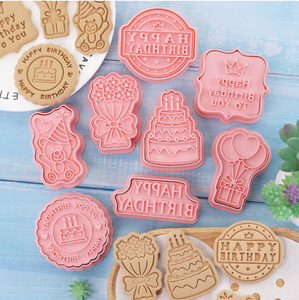Sinh Nhật 8 Mảnh Set Nhựa Cookie Cắt Dập Nổi Khuôn Bánh Quy 3d Báo Chí Diy Fondant Công Cụ Làm Bánh Cookie Cookie - Product Image 6