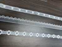 Bordure élastique festonnée en maille polyester avec dentelle transparente brodée à pois ondulés pour lingerie de filles et accessoires textiles de maison