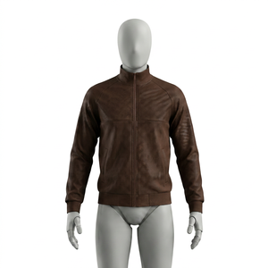 Men's Brown Knitted <b>Zip</b>-<b>Up</b> Racer <b>Jacket</b> Stand Collar Breathable Eco-Friendly Quick Dry Casual Autumn Wear Regular Fit Moto - Product Image 1