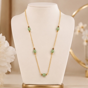 Collar Mala Antiguo de Plata 925 con Cuentas Verde Claro, Cadena Larga Minimalista, Joyería Étnica Tradicional para Mujer - Product Image 2