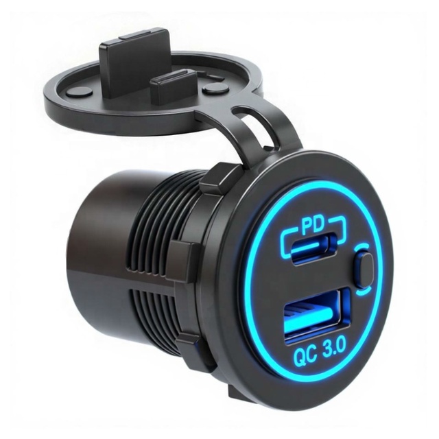 12V USB C Outlet PD3.0 Port and 18W Quick Charge 3.0 Car USB Charger Socket Socket with Power Switch for Car Marine Boat