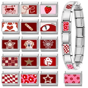 Bracelet en acier inoxydable, série rouge, éléments DIY, multifonctionnel, créatif, simple, design italien, modulaire, à motifs floraux - Product Image 3