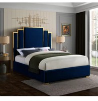 Lit plateforme royal moderne extra large et haut, capitonné en cuir gris, avec tiroirs, pour chambre à coucher et appartement