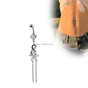 <span class=keywords><strong>Piercing</strong></span> <span class=keywords><strong>all</strong></span>'<span class=keywords><strong>Ombelico</strong></span> con Doppia Catena in Acciaio Placcato, Gioiello con Pendente a Catena Lunga - Product Image 3