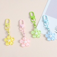 Gantungan Kunci Resin Plastik Bunga Sakura Warna-warni, Liontin Bunga Transparan Segar Nan Lucu, Tanaman Bunga, Hadiah Kecil, Tas Sahabat