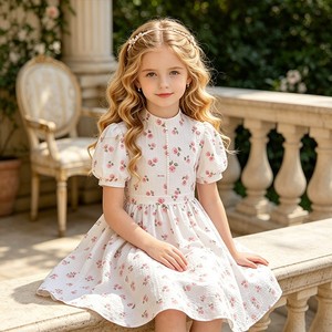 Vestido <span class=keywords><strong>de</strong></span> Princesa para Niñas, Estilo Moderno y Minimalista con Estampado Floral, Primavera 2026, Tela <span class=keywords><strong>de</strong></span> Mezcla <span class=keywords><strong>de</strong></span> Algodón, Importado - Product Image 4