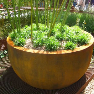 Pots à fleurs décoratifs en acier Corten pour jardin, pots de plantation en acier rouillé, style sculpture géométrique, écologiques, pour intérieur - Product Image 1