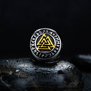 Vente en gros de bijoux en acier inoxydable rétro punk nordique Viking <span class=keywords><strong>Runes</strong></span> trois triangles imbriqués Valknut chevalière hommes - Product Image 3