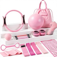Cross-border bestseller roze Pilates set met EVA materiaal, fitness loop yoga bal, resistance bands en gliding discs combo