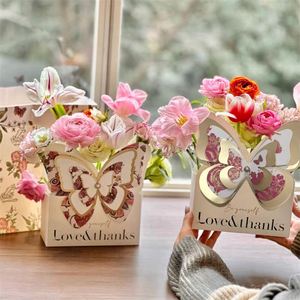 Luxury butterfly Style Flower Paper Basket Flowers Bouquet Flower Arrangement Gift Box White <b>Cardboard</b> Paper Box - Product Image 2