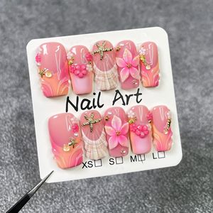 <span class=keywords><strong>Uñas</strong></span> postizas TSZS de <span class=keywords><strong>verano</strong></span> con flores 3D hechas a mano, decoración de <span class=keywords><strong>uñas</strong></span> con conchas marinas, reutilizables, <span class=keywords><strong>largas</strong></span> y cuadradas. - Product Image 2