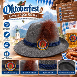 Chapeau en feutre gris <span class=keywords><strong>Paulaner</strong></span>, style alpin allemand, polyester, taille standard, marque Y&L, chapeau d'Oktoberfest avec plume - Product Image 1