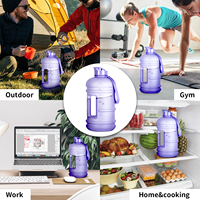 Contenants en plastique de 74 oz (demi-gallon), bouteille d'eau motivante sans BPA de 2,2 l, équipement de fitness, grande gourde de sport
