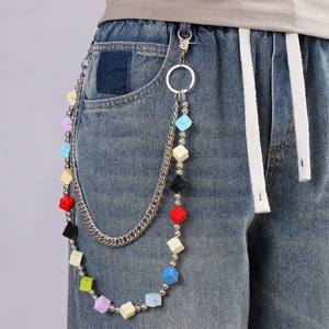 Chaîne de taille Yueli Cheese Cube colorée double couche, chaîne de corps unisexe décontractée en alliage de zinc pour pantalon en jean style Hip Hop, en stock - Product Image 4
