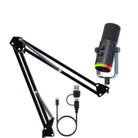 Microphone dynamique professionnel pour enregistrement de podcast USB et XLR avec bras articulé et éclairage RGB. Microphone dynamique USB adapté aux podcasts