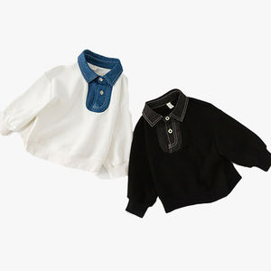 Sudadera para Niños de Manga Larga con Cuello Polo y Detalles en Mezclilla, Estilo Moderno para Primavera y Otoño - Product Image 3