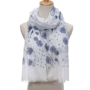 New Fashion Spring Fall Sky Blue White Pink Dandelion Shawl Wraps Ladies Scarf Foulard