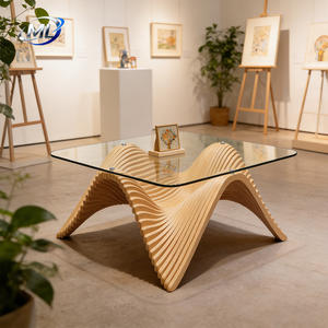 Mesa de Centro Contemporánea con Tapa de Vidrio y Base de Madera, Diseño Arquitectónico Paramétrico Moderno, Mueble para Sala de Estar, Ecológico y Duradero - Product Image 2