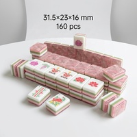 Jeu de tuiles de mahjong marbrées roses style américain, bordure verte rayée, acrylique multicouche de qualité supérieure, Joker personnalisé, divertissement pour 4 joueurs