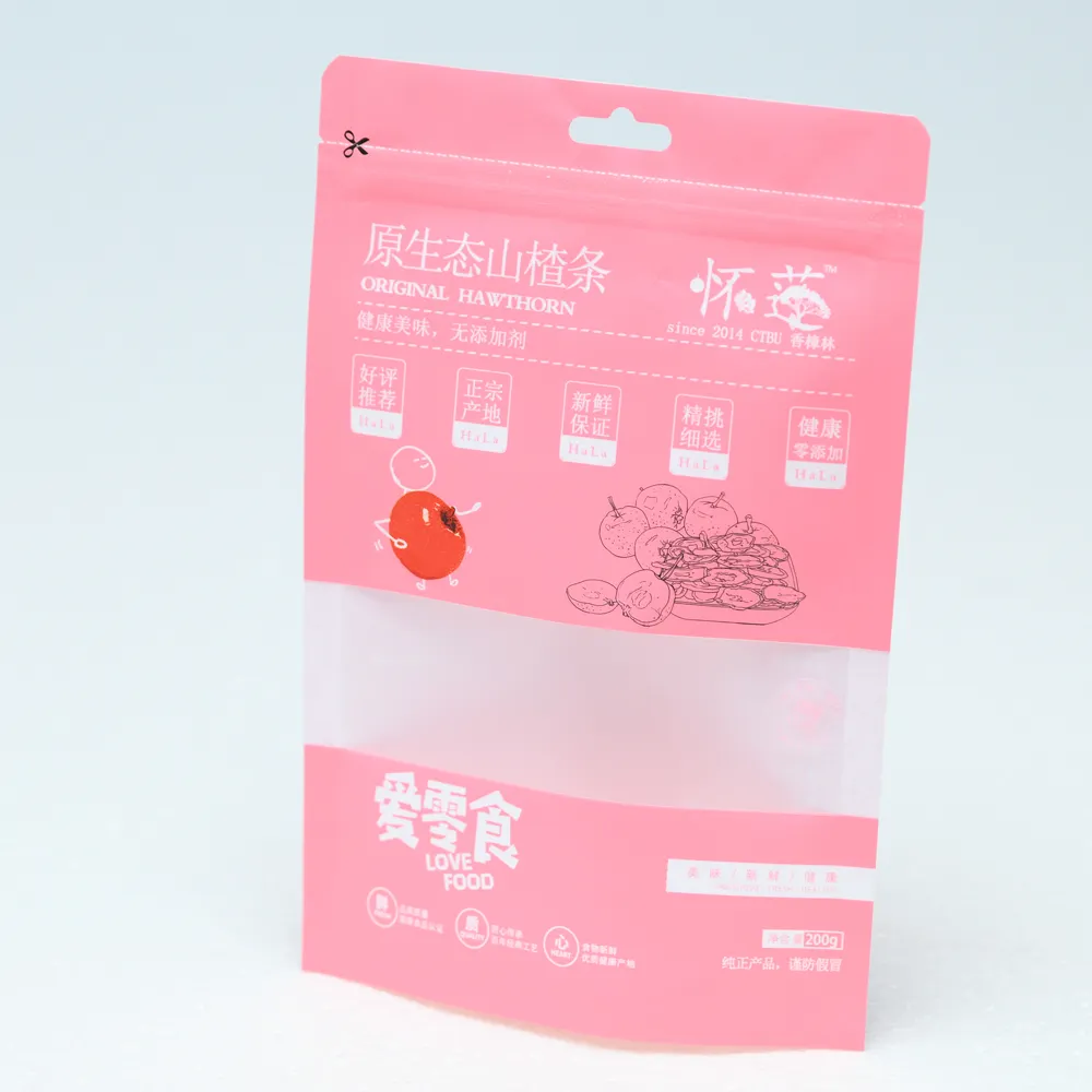 ABLi कस्टम मुद्रण पैकेज साफ विंडोज पेपर बैग खड़े हो जाओ पाउच के साथ जिपर शीर्ष के साथ पेपर बैग के लिए चीनी नाश्ता