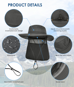 Chapeau de soleil pliable UPF50 + pour hommes et femmes avec rabat de cou pliable et large bord Bucket Safari Cap pour la <span class=keywords><strong>randonnée</strong></span>, le jardinage et la pêche - Product Image 4