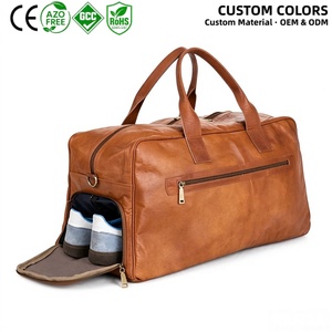 Wholesale Soft Genuine Leather Weekender <b>Bag</b> <b>Tan</b> Duffel Holdall with Zip Pockets Shoulder Strap for Travel - Product Image 6