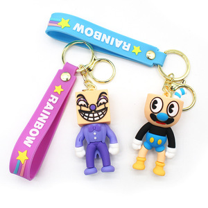 Nouveau 4 Styles Cartoon Cuphead Porte-clés Personnages En Caoutchouc Porte-clés avec Calice <span class=keywords><strong>Mugman</strong></span> Roi Dés le Diable Pendentif - Product Image 3